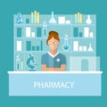 Pharmacy pharmacist standing in drugstore selling pills