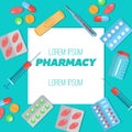Pharmacy poster with flat icons Royalty Free Stock Photo