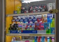 Pharmacy shelves closeup in Mariupol, Ukraine