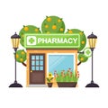 Pharmacy shop facade vector.