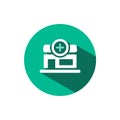 Pharmacy shop icon with shadow on a green circle. Vector pharmacy illustration