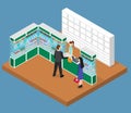 Pharmacy Shop Interior Isometric View. Vector Royalty Free Stock Photo