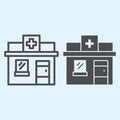 Pharmacy shop line and solid icon. Private drugstore with cross on signboard. Health care vector design concept, outline Royalty Free Stock Photo