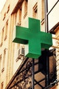 Medical cross, pharmacy, sign, green, cross, symbol, building, emergency, medical, medicine, store, drugstore, health, Royalty Free Stock Photo