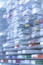 A pharmacy storage room ,Drugs are arranging and stored on a glass shelf in a pharmacy.taken out with a robot hand