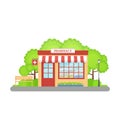 Pharmacy store front. Vector illustration in flat design Royalty Free Stock Photo