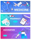 Pharmacy and vaccination concept templates for horizontal web banners . Can use for backgrounds, infographics, hero images. Health Royalty Free Stock Photo