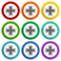 Pharmacy vector icons, set of colorful flat design buttons for webdesign and mobile applications Royalty Free Stock Photo