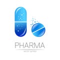 Pharmacy vector symbol for pharmacist, pharma store, doctor and medicine. Modern design vector logo on white background