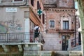 Venice panorama: canal, boats and old brick houses in Venice, Italy, Europe