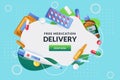 Pharmacy white frame, pills, drugs, medical bottles. Drugstore vector background. Delivery service banner, poster design Royalty Free Stock Photo