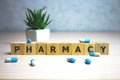 PHARMACY word on block concept. medical business concept, background.. Healthcare conceptual for hospital, clinic and medical Royalty Free Stock Photo
