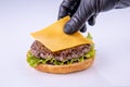 phased assembly of a hamburger on a light background9 Royalty Free Stock Photo