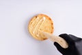 Phased assembly of a hamburger on a white background6