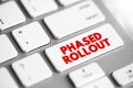Phased Rollout is a hardware or software migration method that involves incrementally implementing a new system, text concept Royalty Free Stock Photo
