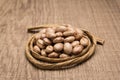 Pinto Bean legume. Paper rope around grain. Selective focus.