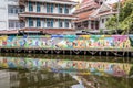 Phasi Charoen district,Bangkok,Thailand on May29,2020:Waterside scene with beautiful wall paintings along Phasi Charoen Canal at