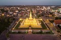 This is PhaThatLuang. It is a gold-covered large Buddhist stupa in the center of Vientiane, Laos. It is generally regarded as most Royalty Free Stock Photo