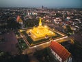 This is PhaThatLuang. It is a gold-covered large Buddhist stupa in the center of Vientiane, Laos. It is generally regarded as most Royalty Free Stock Photo