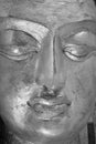Portrait Black and White Close Up Face of Gold Buddha Statue