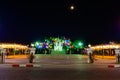 PHAYAO, THAILAND - December 11, 2019 : King Ngam Mueang Monument with Decorative Lanna Lanterns beside Kwan Phayao Lake