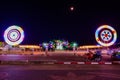 PHAYAO, THAILAND - December 11, 2019 : King Ngam Mueang Monument with Decorative Lanna Lanterns beside Kwan Phayao Lake