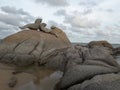 Phayun carved rocks are located by the sea in Thailand. Royalty Free Stock Photo