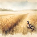 Pheasant In Golden Autumn Wheat Field Royalty Free Stock Photo