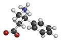 Phenibut anxiolytic and sedative drug molecule. 3D rendering. Atoms are represented as spheres with conventional color coding:.