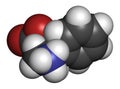 Phenibut anxiolytic and sedative drug molecule. 3D rendering. Atoms are represented as spheres with conventional color coding:.