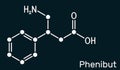 Phenibut molecule. It is central nervous system depressant with anxiolytic and sedative effects. Skeletal chemical