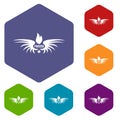 Phenix wing icons vector hexahedron