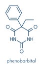 Phenobarbital barbiturate anticonvulsant epilepsy drug, chemical structure Skeletal formula.