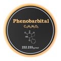 Phenobarbital. Chemical formula, molecular structure. 3D rendering isolated on white background