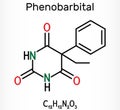 Phenobarbital, phenobarbitone or phenobarb, C12H12N2O3 molecule. It is a medication for the treatment of epilepsy. Skeletal