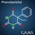 Phenobarbital, phenobarbitone or phenobarb, C12H12N2O3 molecule. It is a medication for the treatment of epilepsy. Structural