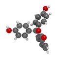 Phenolphthalein indicator molecule. Used in acid base titrations and as laxative