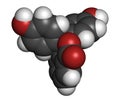 Phenolphthalein indicator molecule. Used in acid base titrations and as laxative