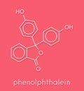 Phenolphthalein indicator molecule. Used in acid base titrations and as laxative. Skeletal formula.