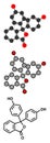 Phenolphthalein indicator molecule. Used in acid base titrations and as laxative