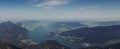 Phenomenal view from Mount Schafberg to Lake Mondsee and its surrounding towns. A tourist famous spot. Lake in the Upper Austrian