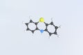 Phenothiazine molecule made with balls, isolated molecular model. 3D rendering Royalty Free Stock Photo