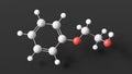 phenoxyethanol molecule, molecular structure, primary alcohols, ball and stick 3d model, structural chemical formula with colored