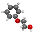 Phenoxyethanol preservative molecule. Used in cosmetics, vaccines, drugs, etc.