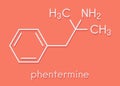 Phentermine appetite suppressant drug molecule. Used in treatment of obesity. Skeletal formula. Royalty Free Stock Photo