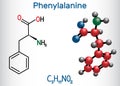 Phenylalanine lL-phenylalanine, Phe , F amino acid molecule. Structural chemical formula and molecule model