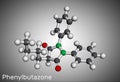 Phenylbutazone molecule. It is nonsteroidal anti-inflammatory drug NSAID, non-narcotic analgesic, antirheumatic drug. Molecular