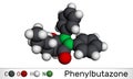 Phenylbutazone molecule. It is nonsteroidal anti-inflammatory drug NSAID, non-narcotic analgesic, antirheumatic drug. Molecular