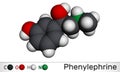 Phenylephrine molecule. It is nasal decongestant with potent vasoconstrictor property. Molecular model Royalty Free Stock Photo