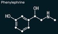 Phenylephrine molecule. It is nasal decongestant with potent vasoconstrictor property. Skeletal chemical formula on the dark blue Royalty Free Stock Photo